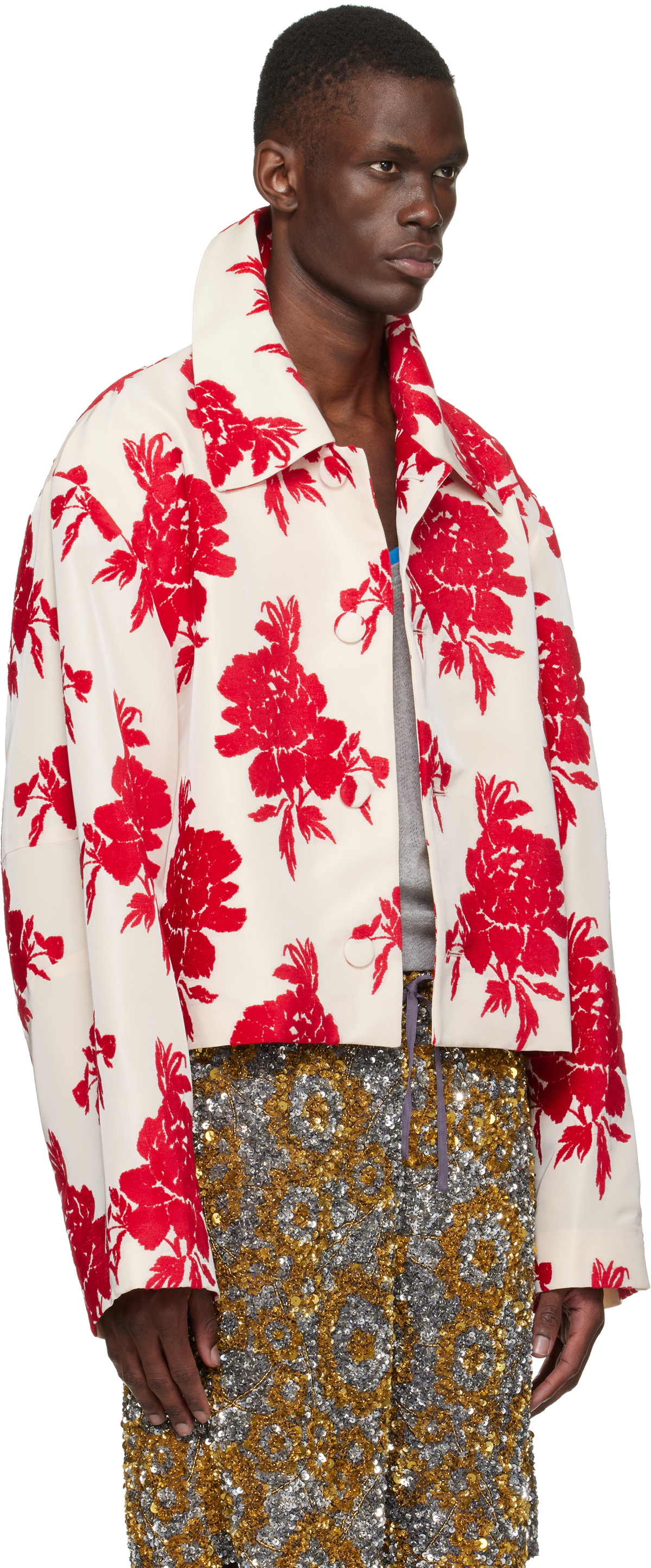 Dries Van Noten Red & Off-White Floral Jacket