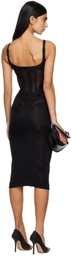 Mugler Black Corseted Midi Dress