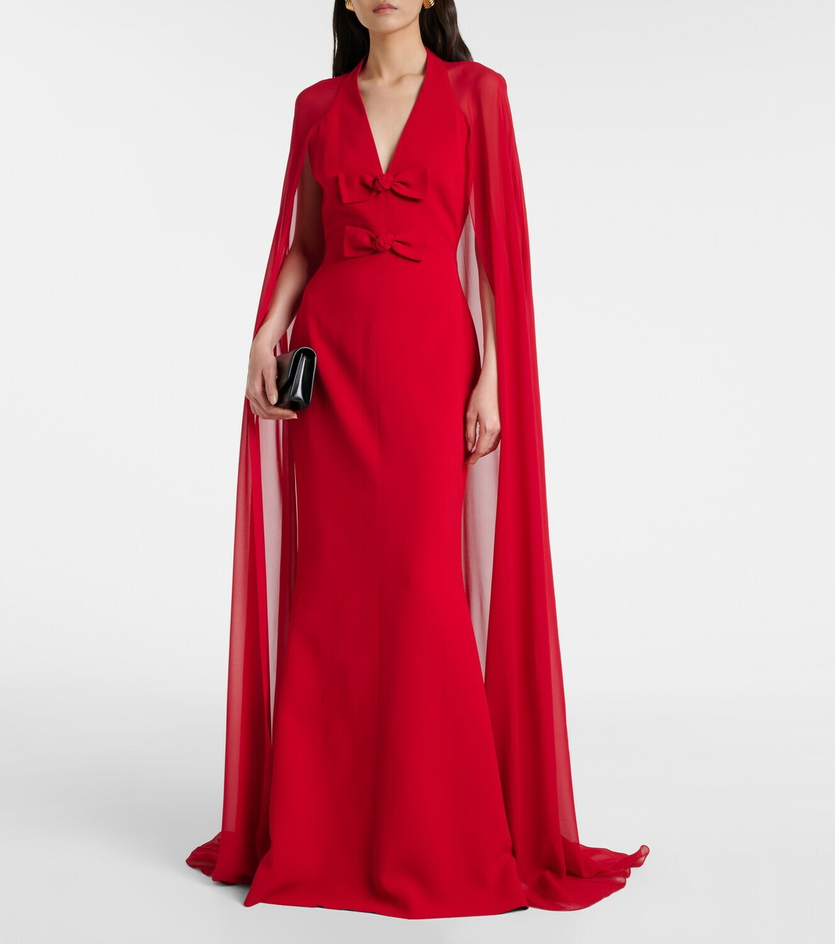 Elie Saab Bow-detail caped silk-blend gown