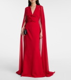 Elie Saab Bow-detail caped silk-blend gown