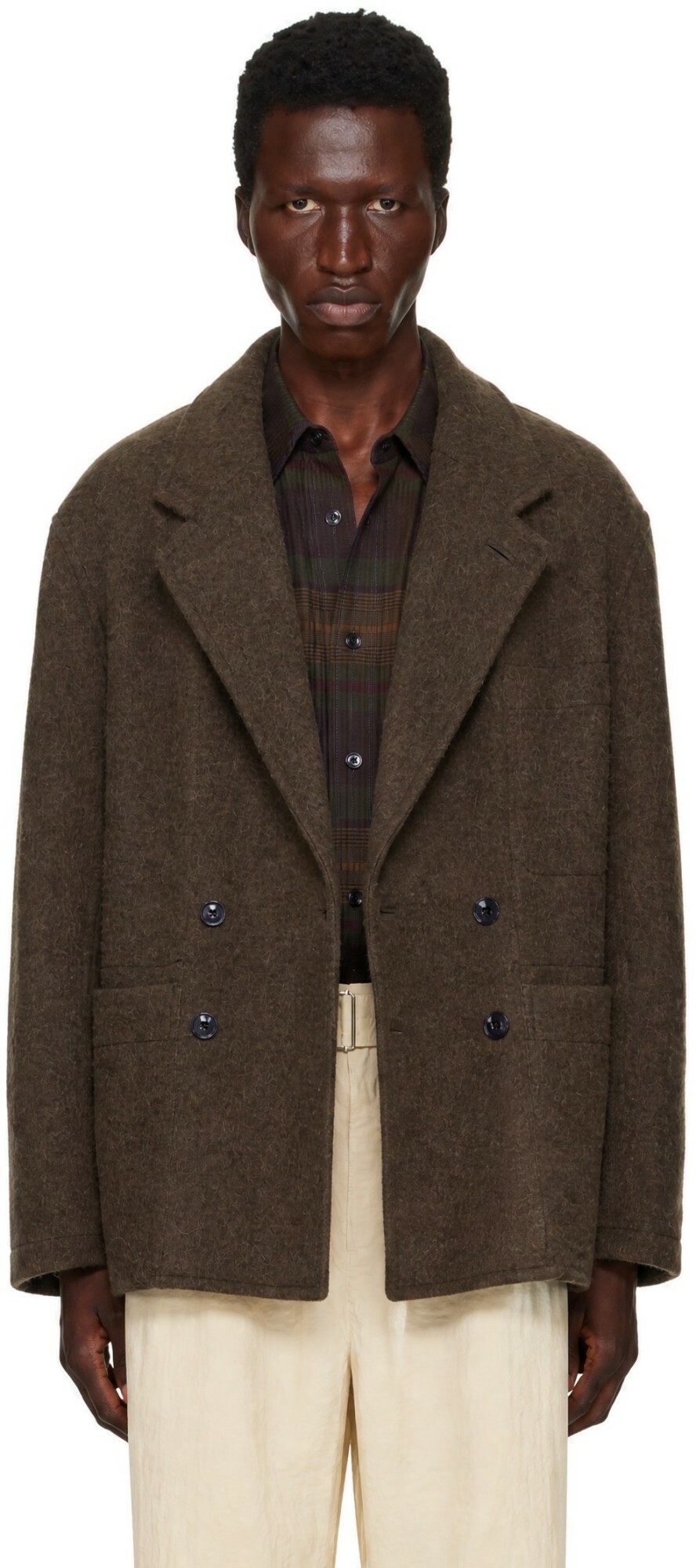 LEMAIRE Brown Short Double-Breasted Coat