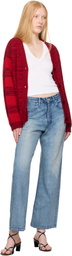 The Elder Statesman Red Stripe Polka Dot Swan Cardigan