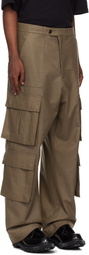 Lownn Taupe Flannel Wool Long Cargo Pants