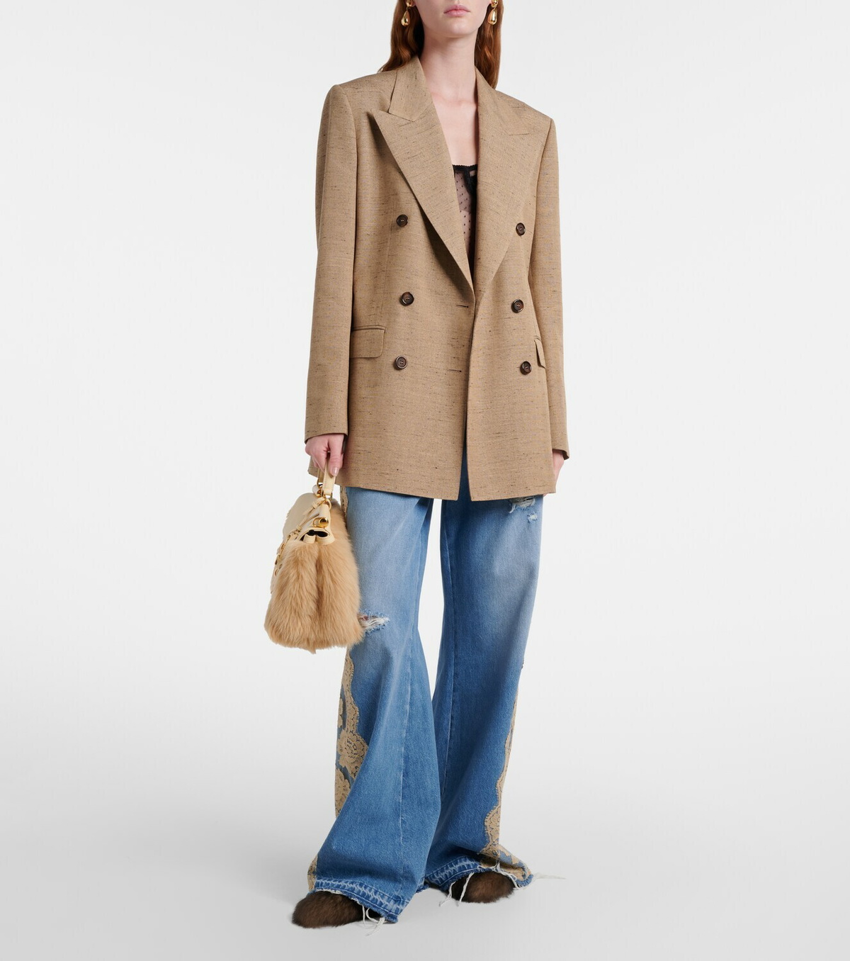 Dolce&Gabbana Logo suede-trimmed shearling mules