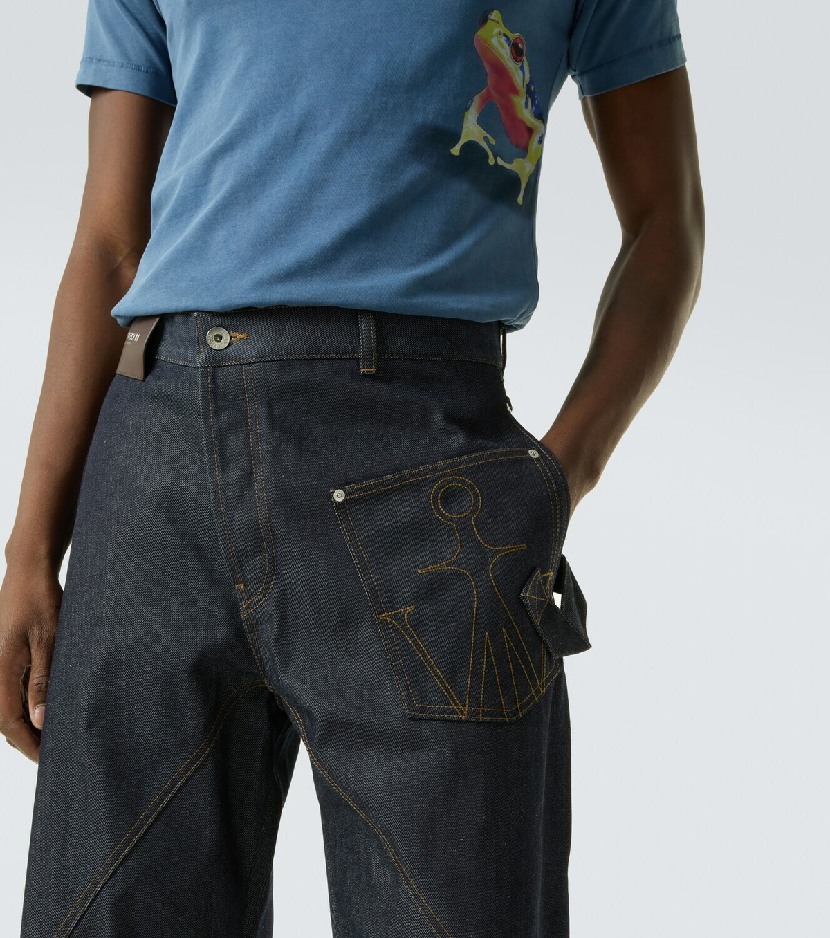 JW Anderson Twisted embroidered cotton wide-leg jeans