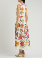 Farm Rio Floral Insects Printed Linen Midi Dress White