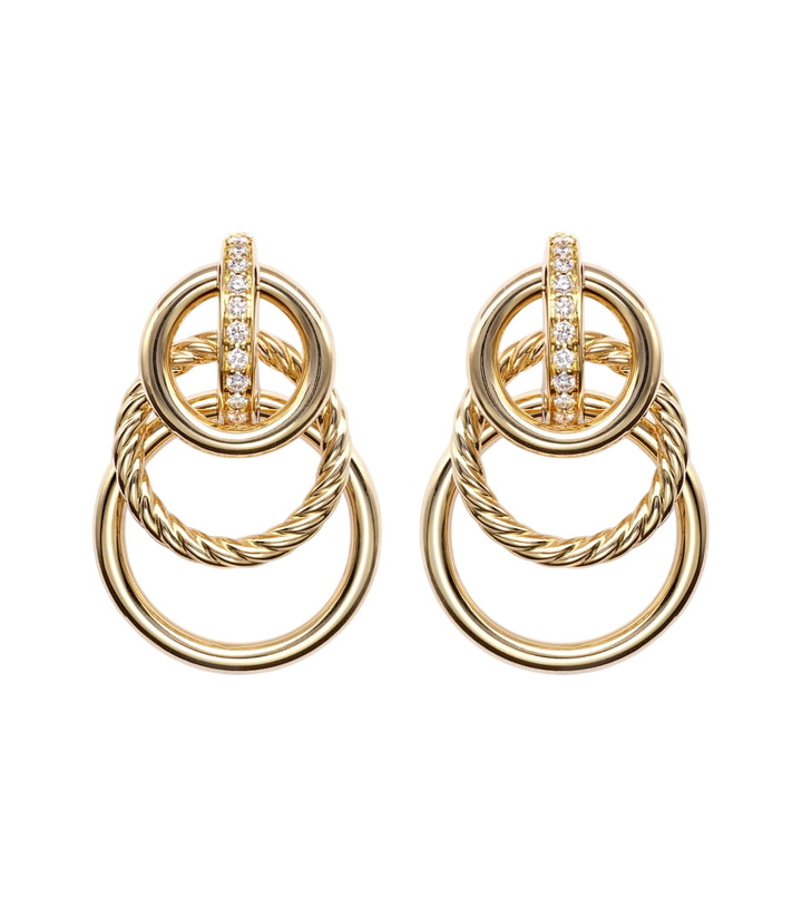 Photo: David Yurman DY Mercer® Triple 18kt gold earrings with diamonds