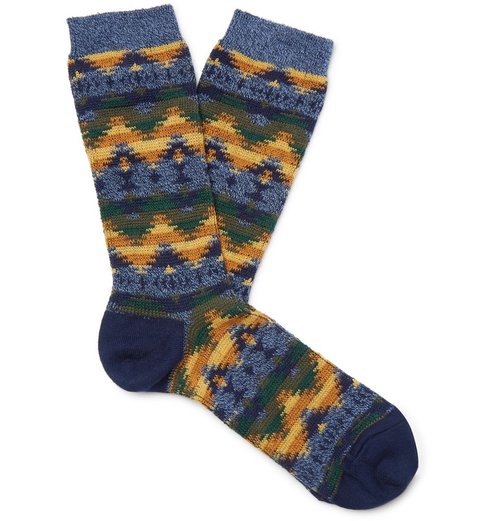 Photo: Anonymous Ism - Cotton-Blend Jacquard Socks - Blue