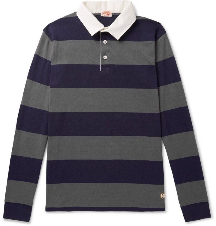 Photo: Armor Lux - Striped Cotton-Jersey Polo Shirt - Gray