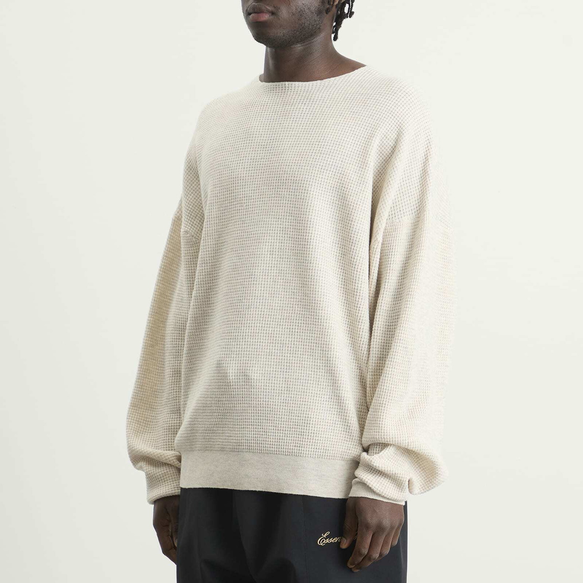 Fear of God ESSENTIALS Men's Signature Waffle 90s Crew Neck Sweats in Oatmeal Heather