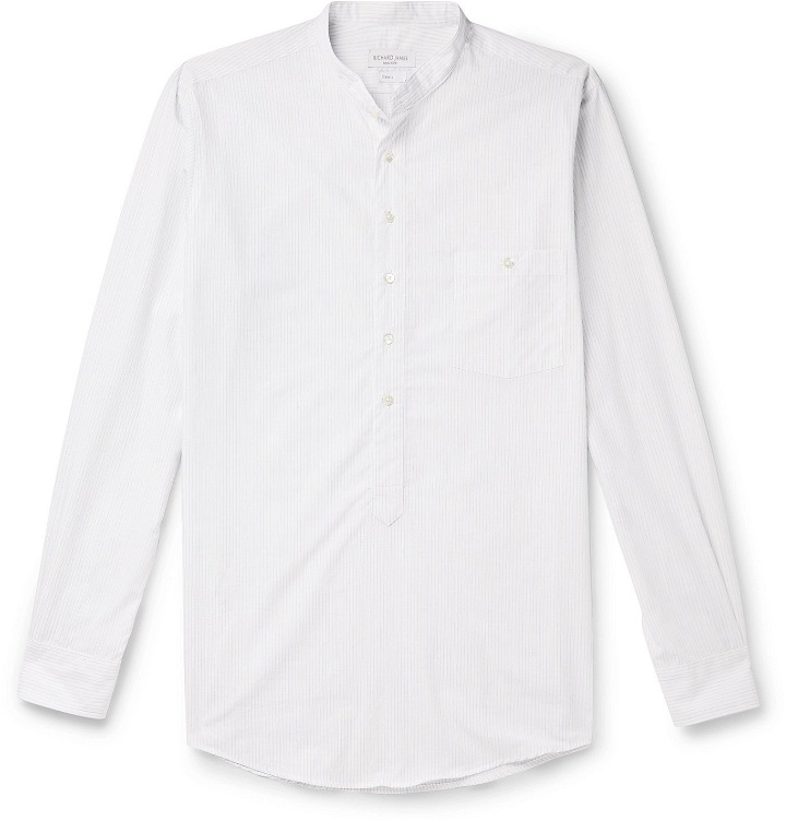 Photo: Richard James - Grandad-Collar Striped Slub Cotton Half-Placket Shirt - White