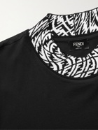 FENDI - Logo-Jacquard Trimmed Cotton-Jersey T-Shirt - Black