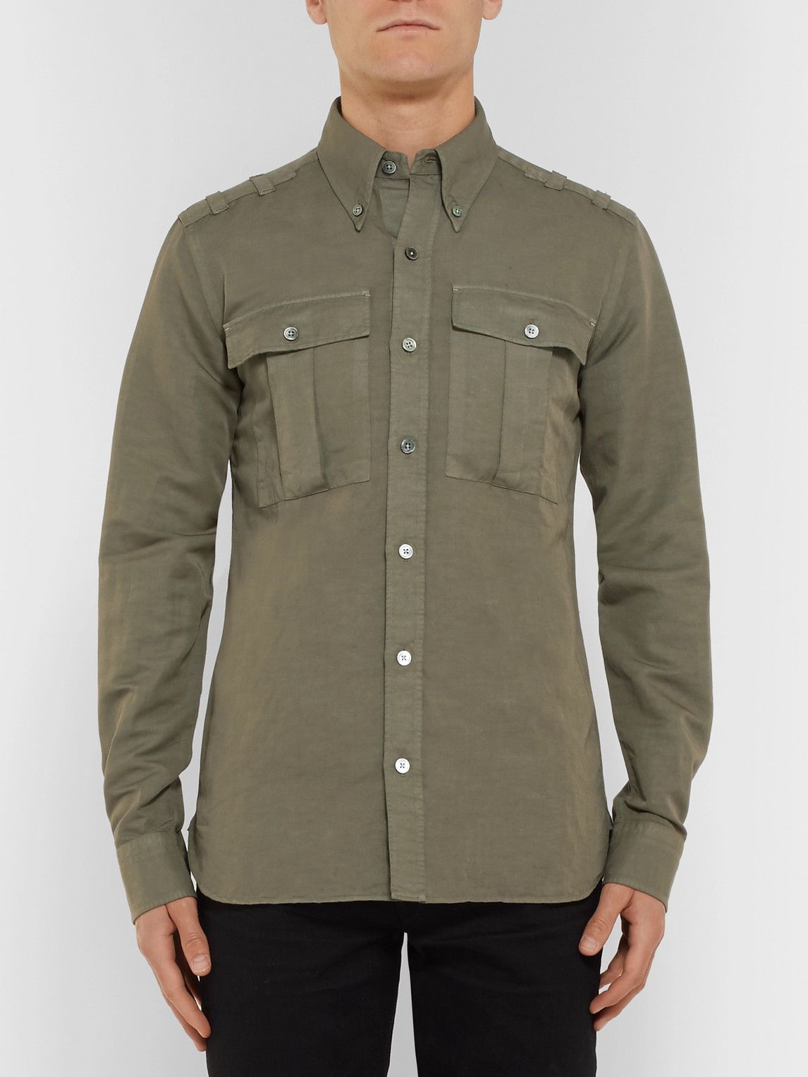 TOM FORD - Slim-Fit Button-Down Collar Linen And Cotton-Blend
