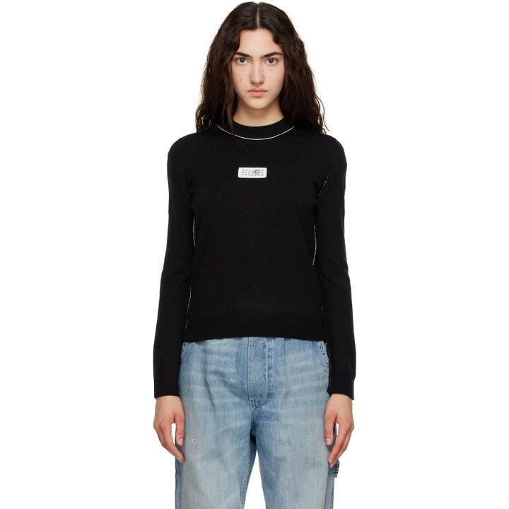 Photo: MM6 Maison Margiela Black Contrast-Trimmed Wool Blend Knit Sweater