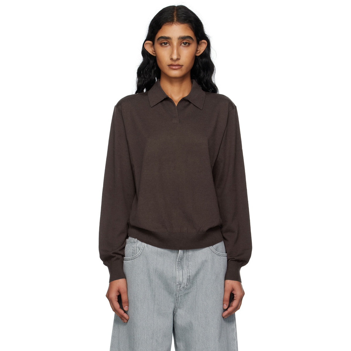 6397 Brown Long Sleeve Polo