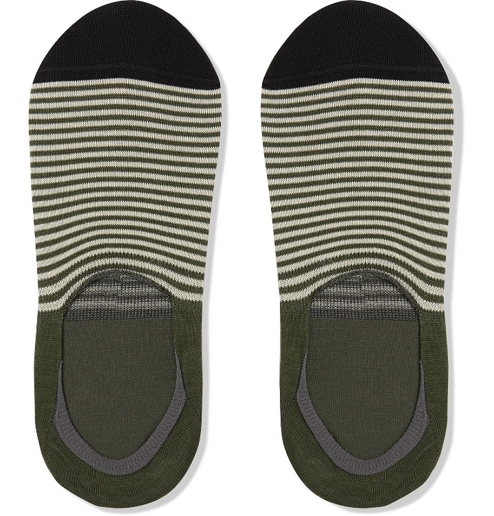 Photo: PAUL SMITH - Striped Stretch Cotton-Blend No-Show Socks - Green