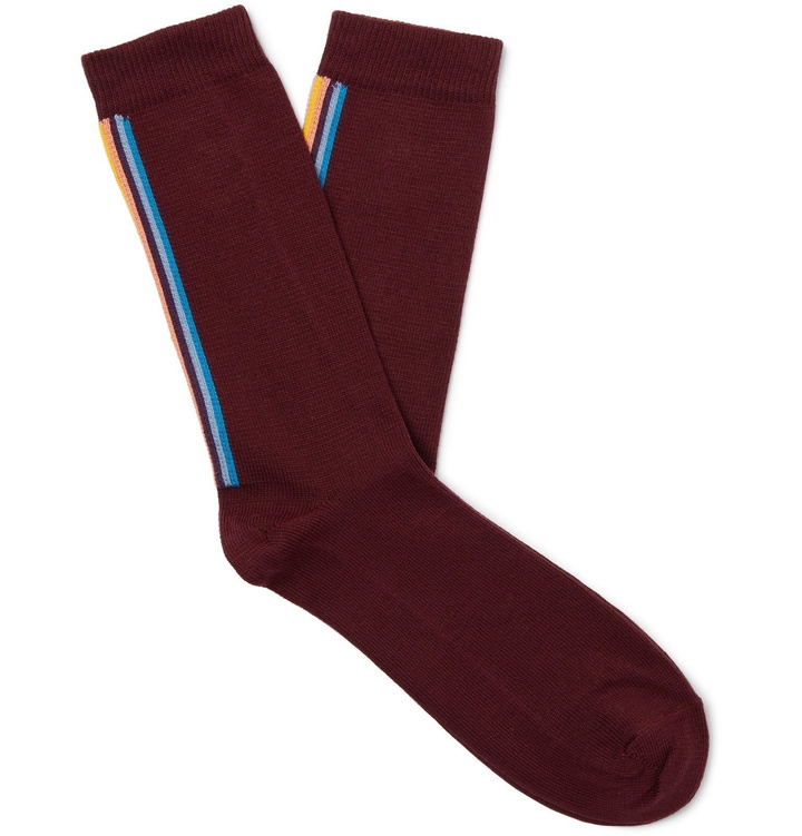 Photo: Paul Smith - Striped Cotton-Blend Socks - Burgundy