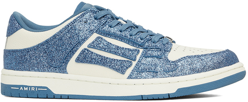 AMIRI White & Blue Shimmer Skel Top Low Sneakers Amiri