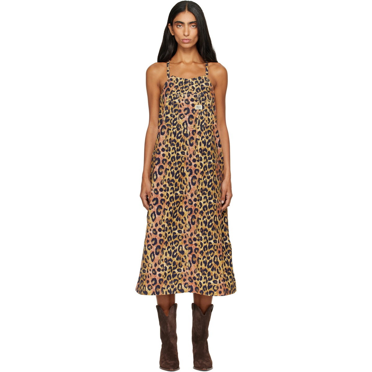 R13 Brown Relaxed Strappy Midi Dress