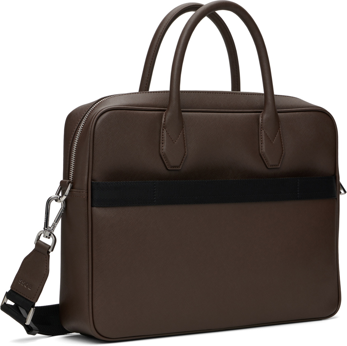 BOSS Brown Logo Lettering Grained Briefcase
