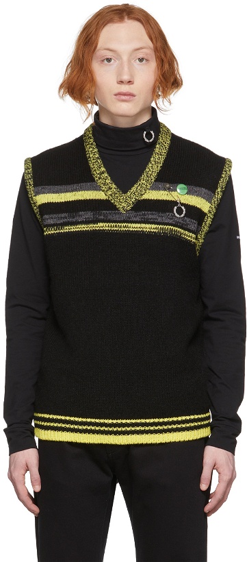 Photo: Raf Simons Black Fred Perry Edition V-Neck Sweater