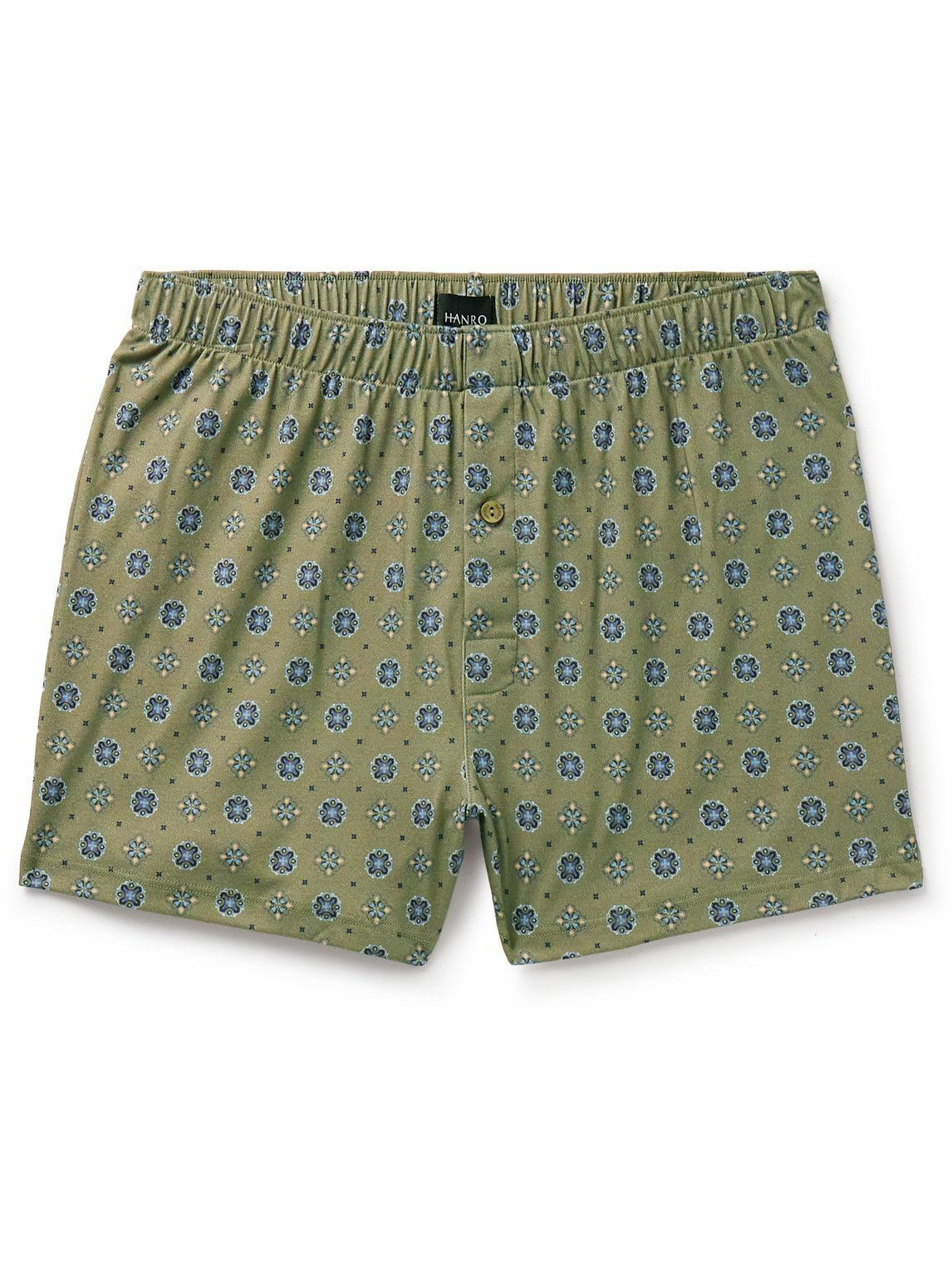 Photo: Hanro - Printed Cotton-Interlock Boxer Shorts - Green