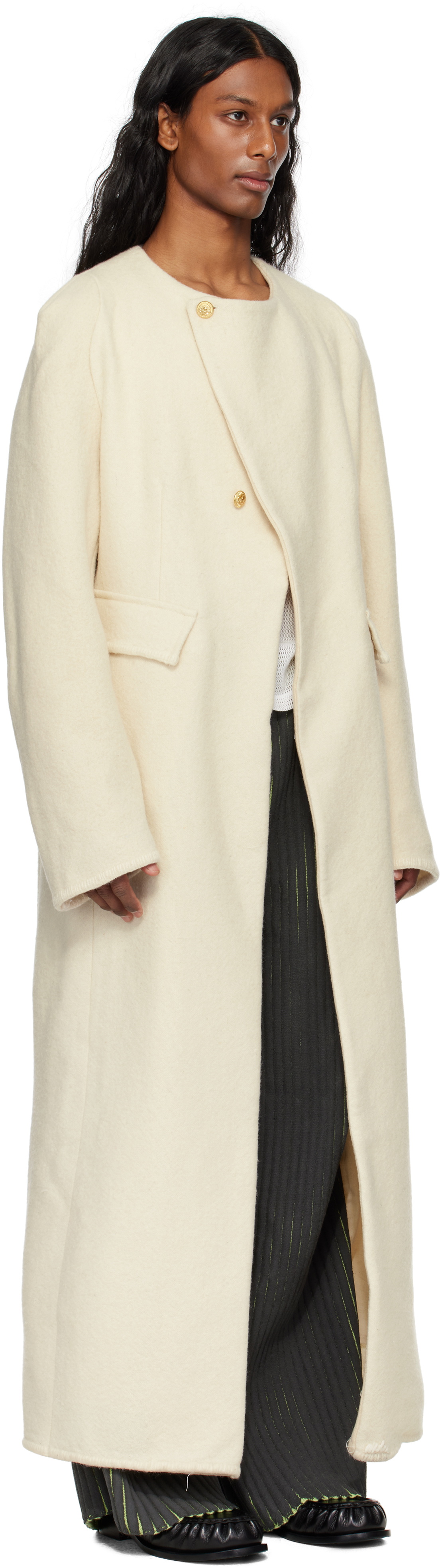Stanley Raffington Off-White Collarless Coat