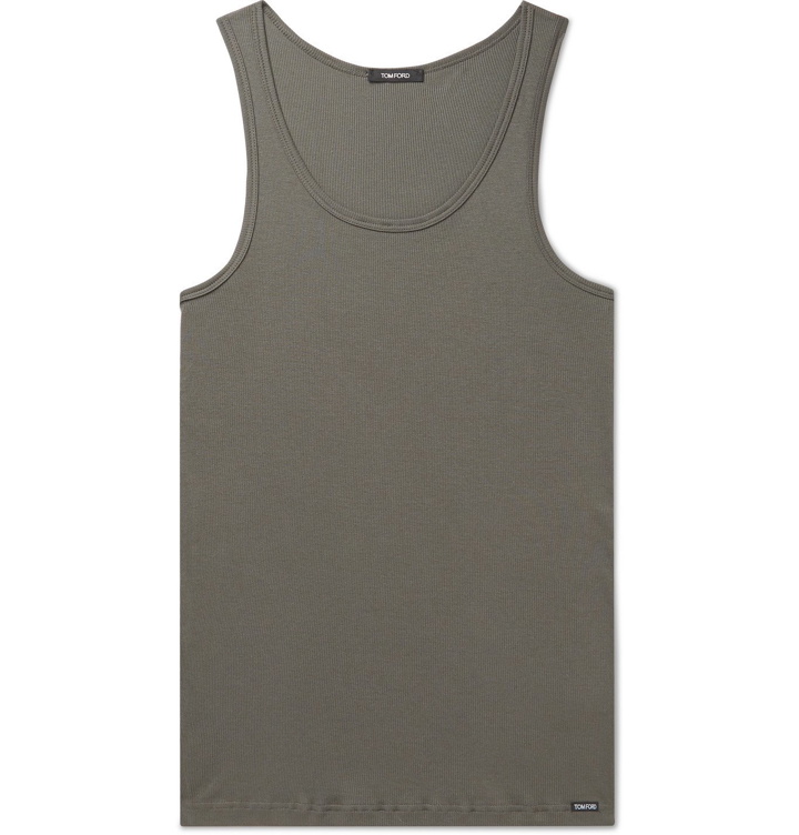 Photo: TOM FORD - Ribbed Cotton and Modal-Blend Tank Top - Green