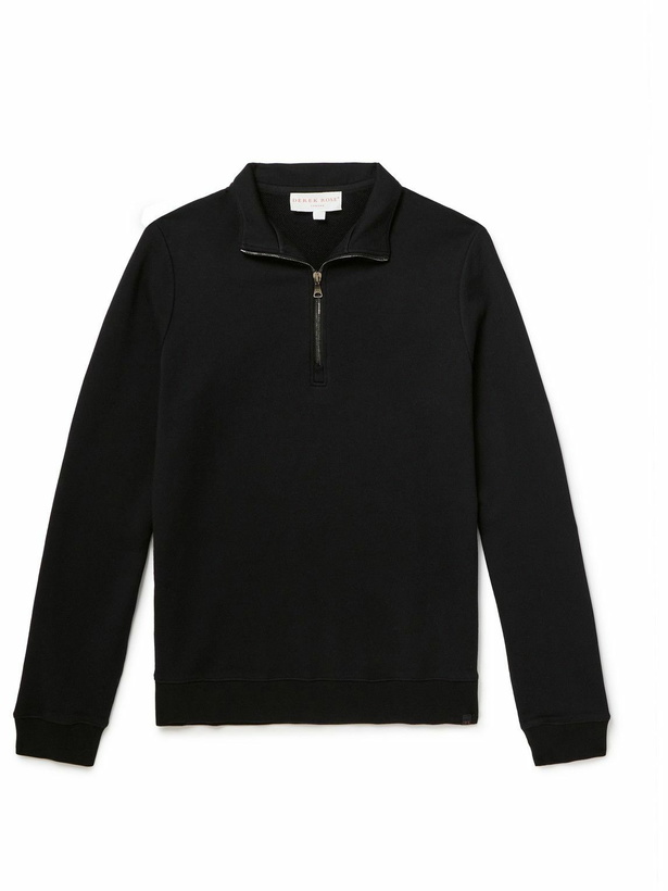Photo: Derek Rose - Quinn Cotton and Modal-Blend Jersey Half-Zip Sweatshirt - Black