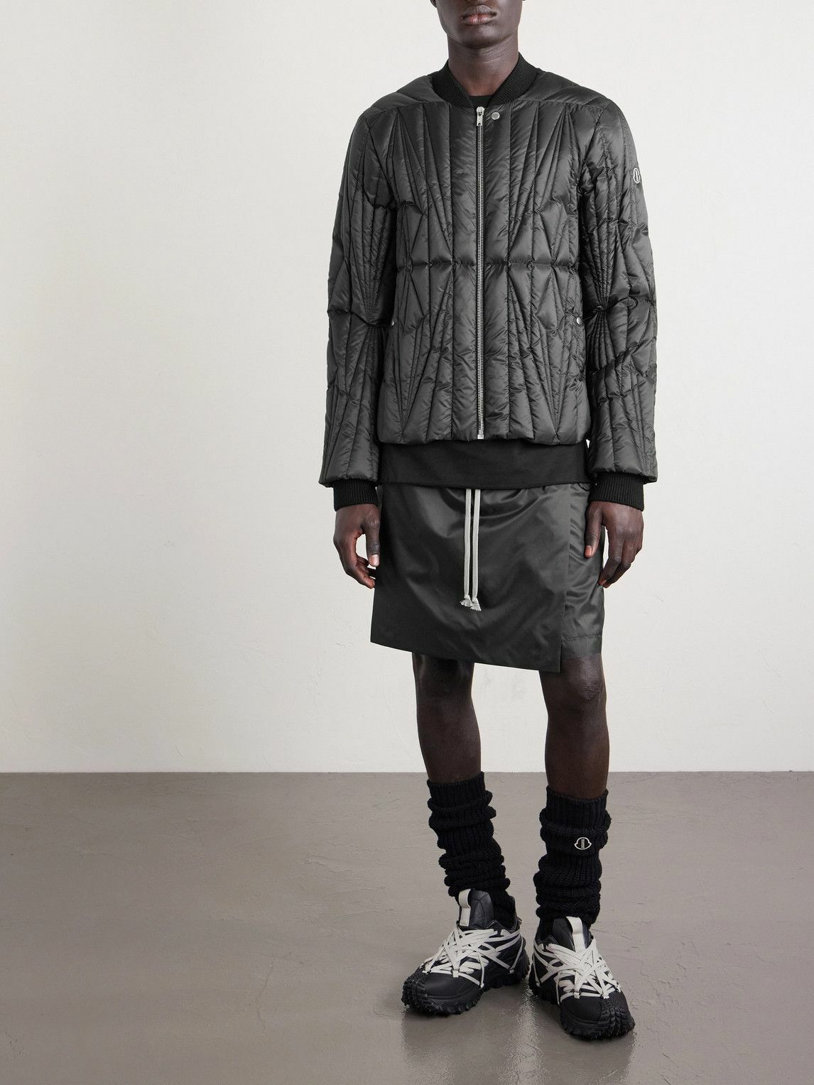 Rick Owens Grey Wool Hooded Trench Coat Rick Owens