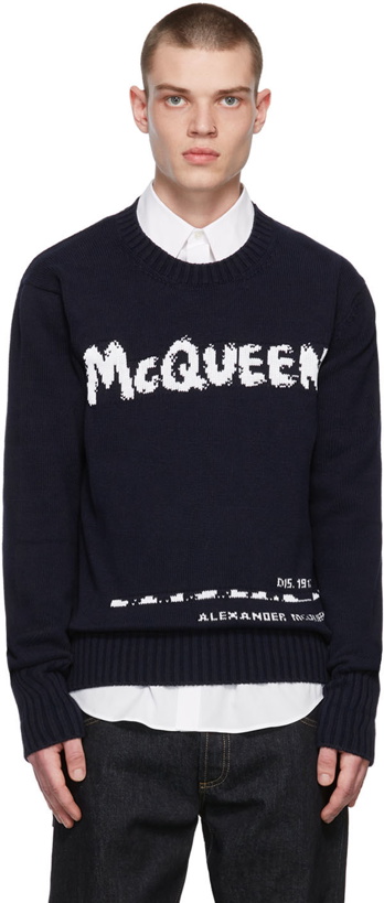 Photo: Alexander McQueen Navy Graffiti Crewneck Sweater