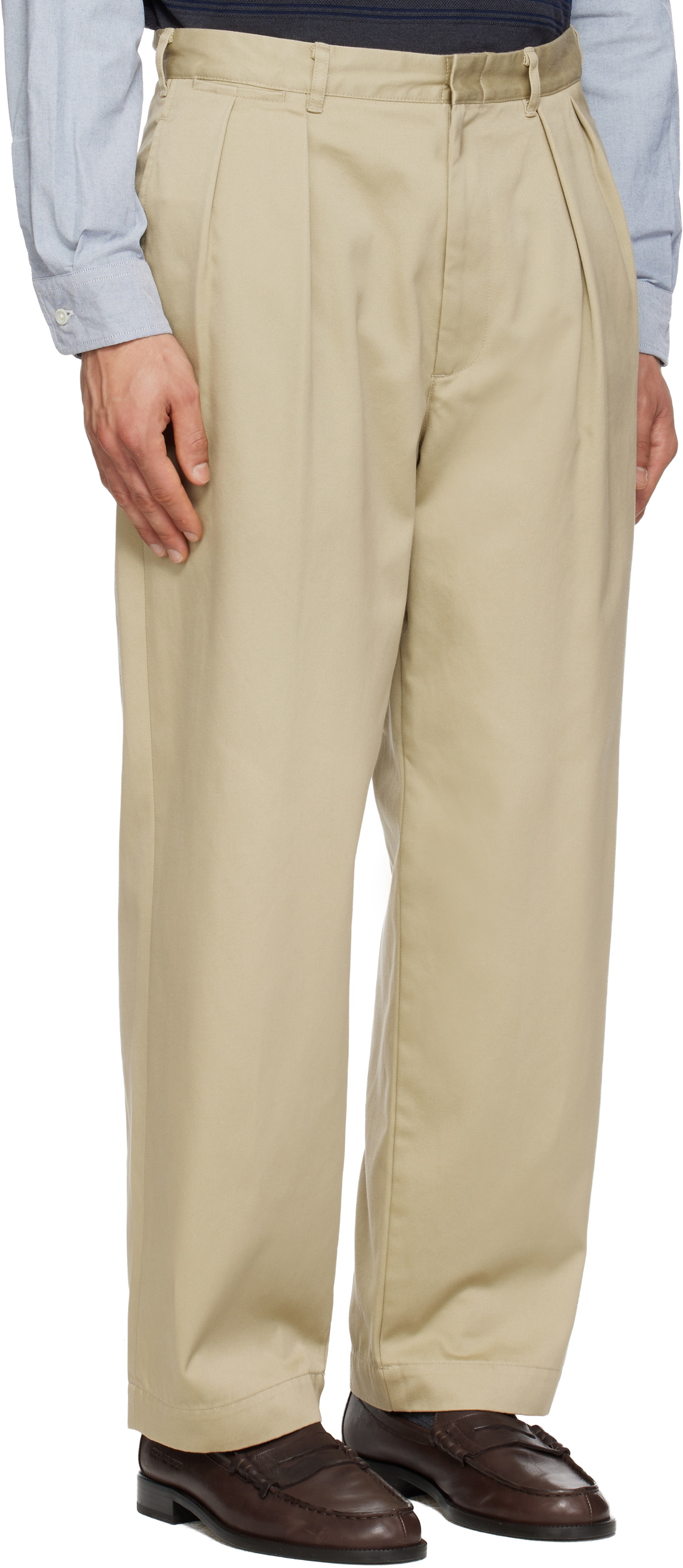 nanamica Khaki Double Pleated Chino Trousers