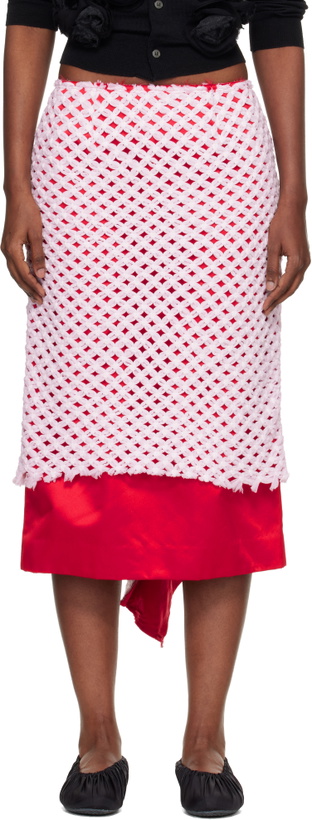 Photo: Comme des Garçons Red & Pink Tulle Braided Mesh Midi Skirt