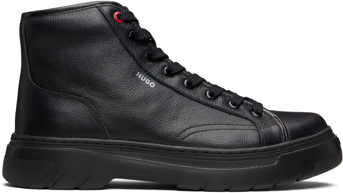 Hugo Black High-Top Grained Leather Boots Hugo Boss