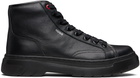 Hugo Black High-Top Grained Leather Boots