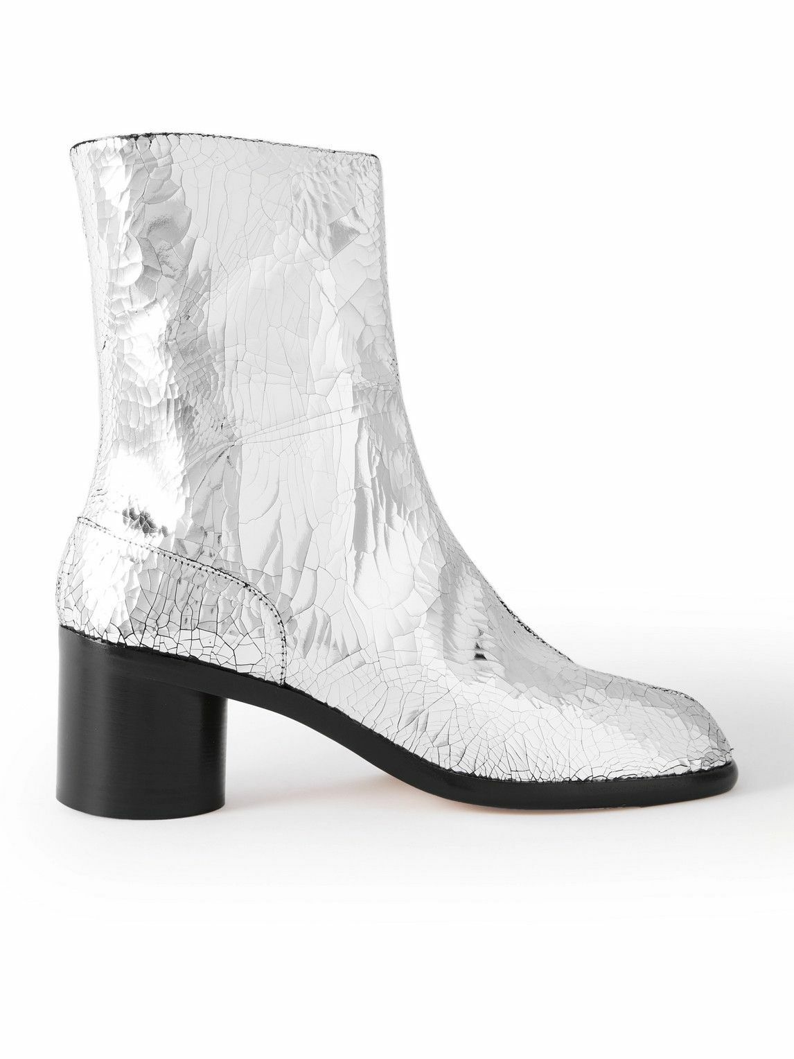 Maison Margiela - Tabi Split-Toe Metallic Cracked-Leather Boots ...