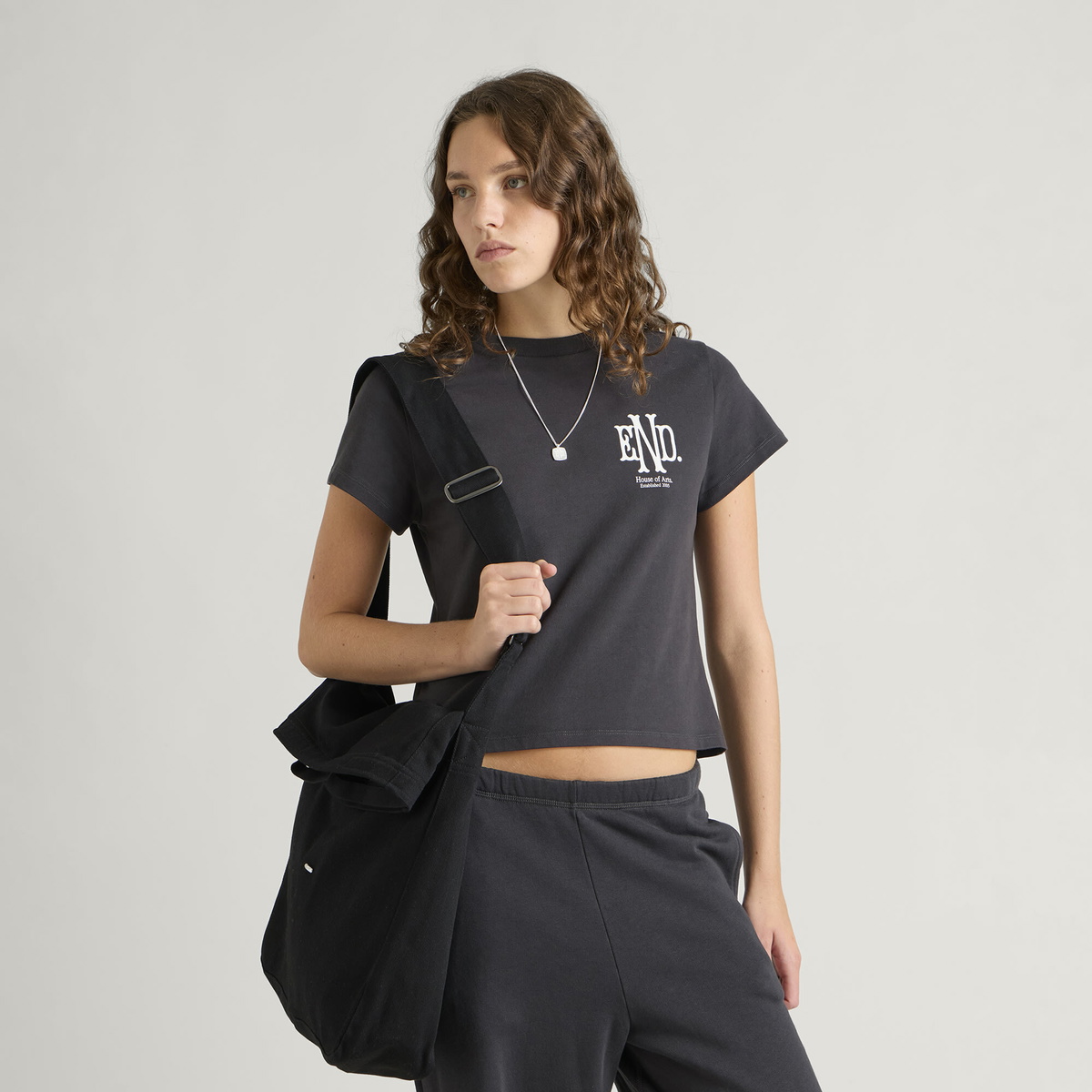 END. Women's Monogram Baby T-Shirt in Cinder Black