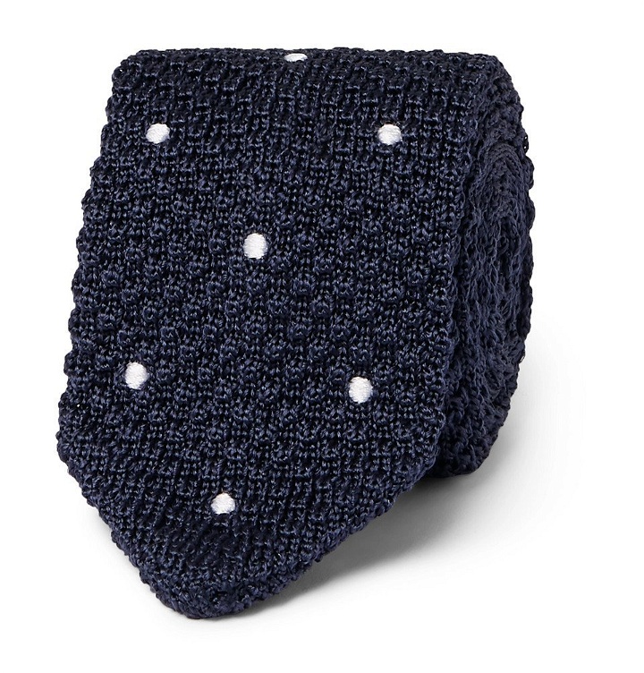 Photo: Beams F - Embroidered Polka-Dot Knitted Silk Tie - Men - Navy