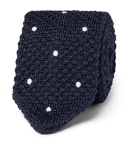 Beams F - Embroidered Polka-Dot Knitted Silk Tie - Men - Navy