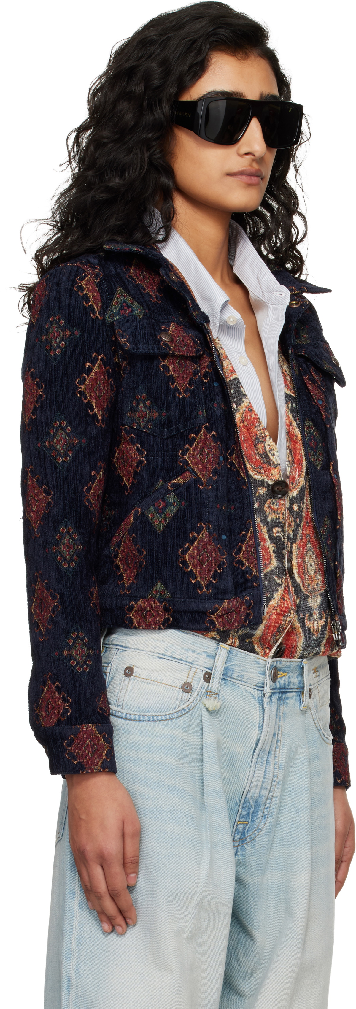 R13 Navy Relaxed Trucker Jacket