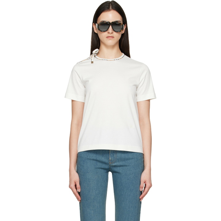 Photo: Burberry Off-White Tie-Sleeve Cotton T-shirt