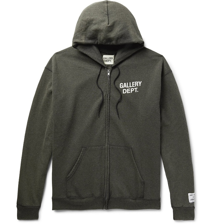 Photo: Gallery Dept. - Logo-Print Fleece-Back Cotton-Blend Jersey Zip-Up Hoodie - Green