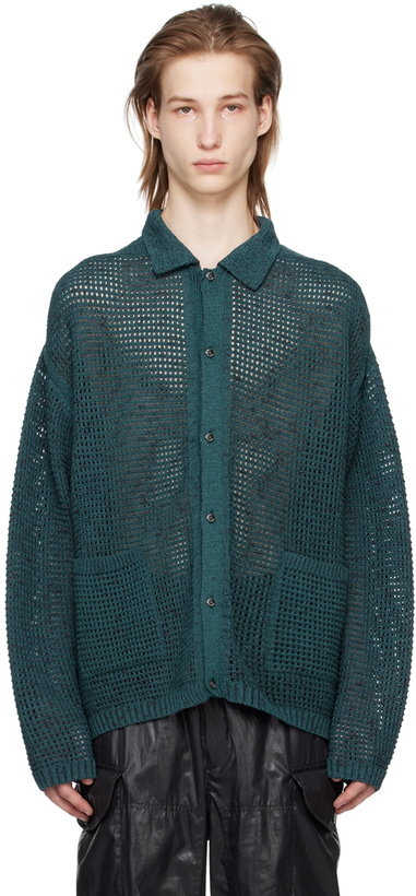 Photo: YOKE Green Spread Collar Cardigan