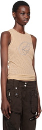 Blumarine Beige Rhinestone B Monogram Tank Top