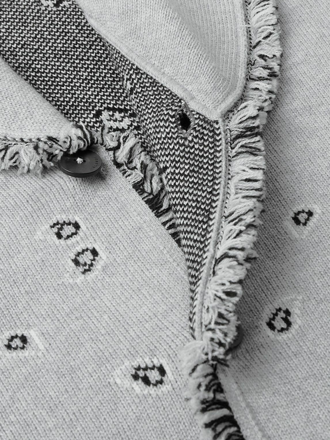 Alanui - Shawl-Collar Fringed Bandana-Jacquard Cashmere Cardigan - Gray