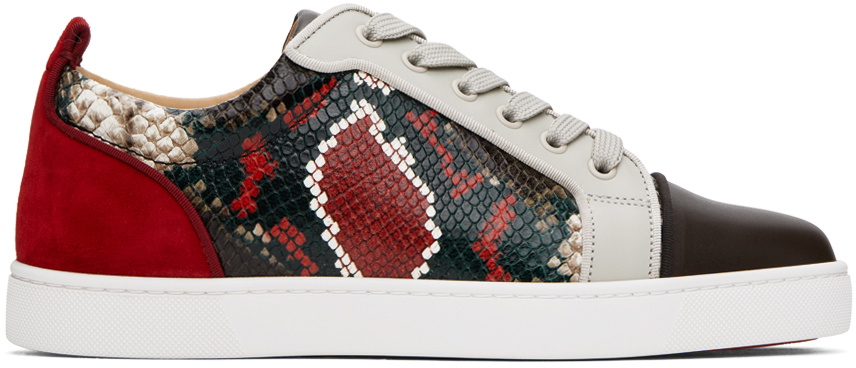 Christian Louboutin Louis Junior Studded Leather-trimmed Canvas Sneakers - Men - Gray Sneakers - EU 44
