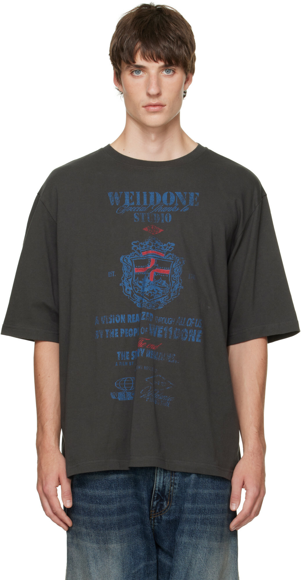We11done Gray Credits Graphic T-shirt