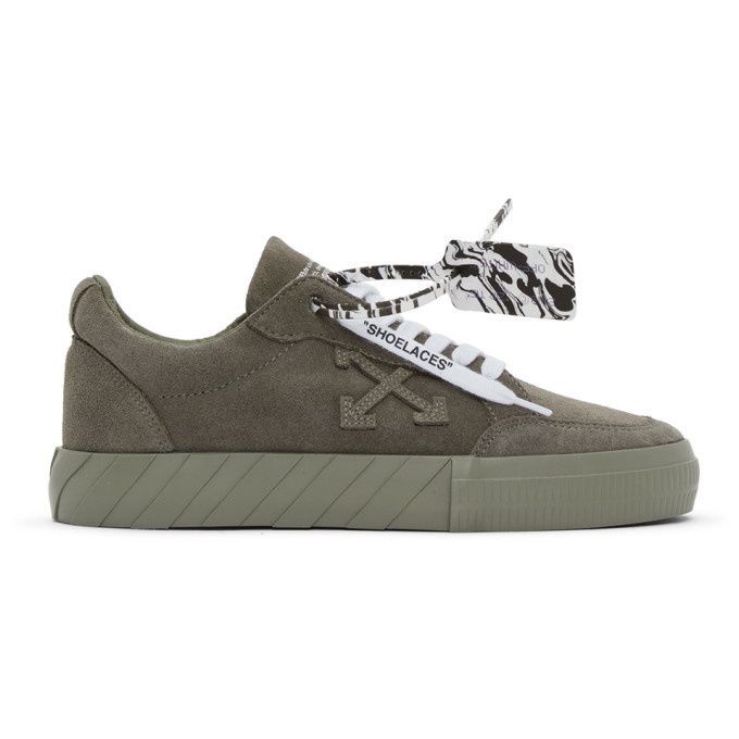 Photo: Off-White Green Suede Low Vulcanized Sneakers