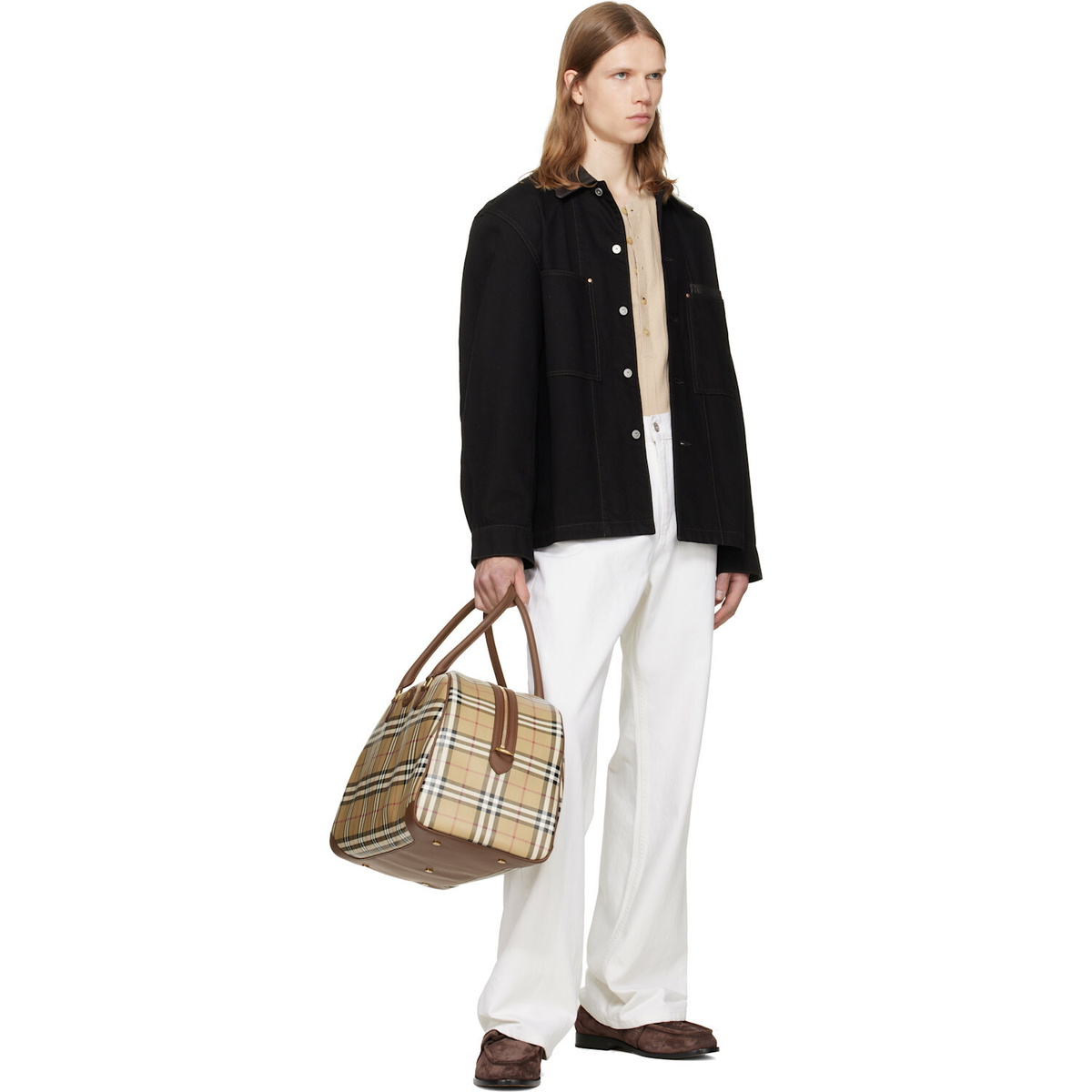 Burberry Beige Check Holdall Duffle Bag