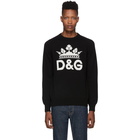 Dolce and Gabbana Black Cashmere DG Crown Sweater